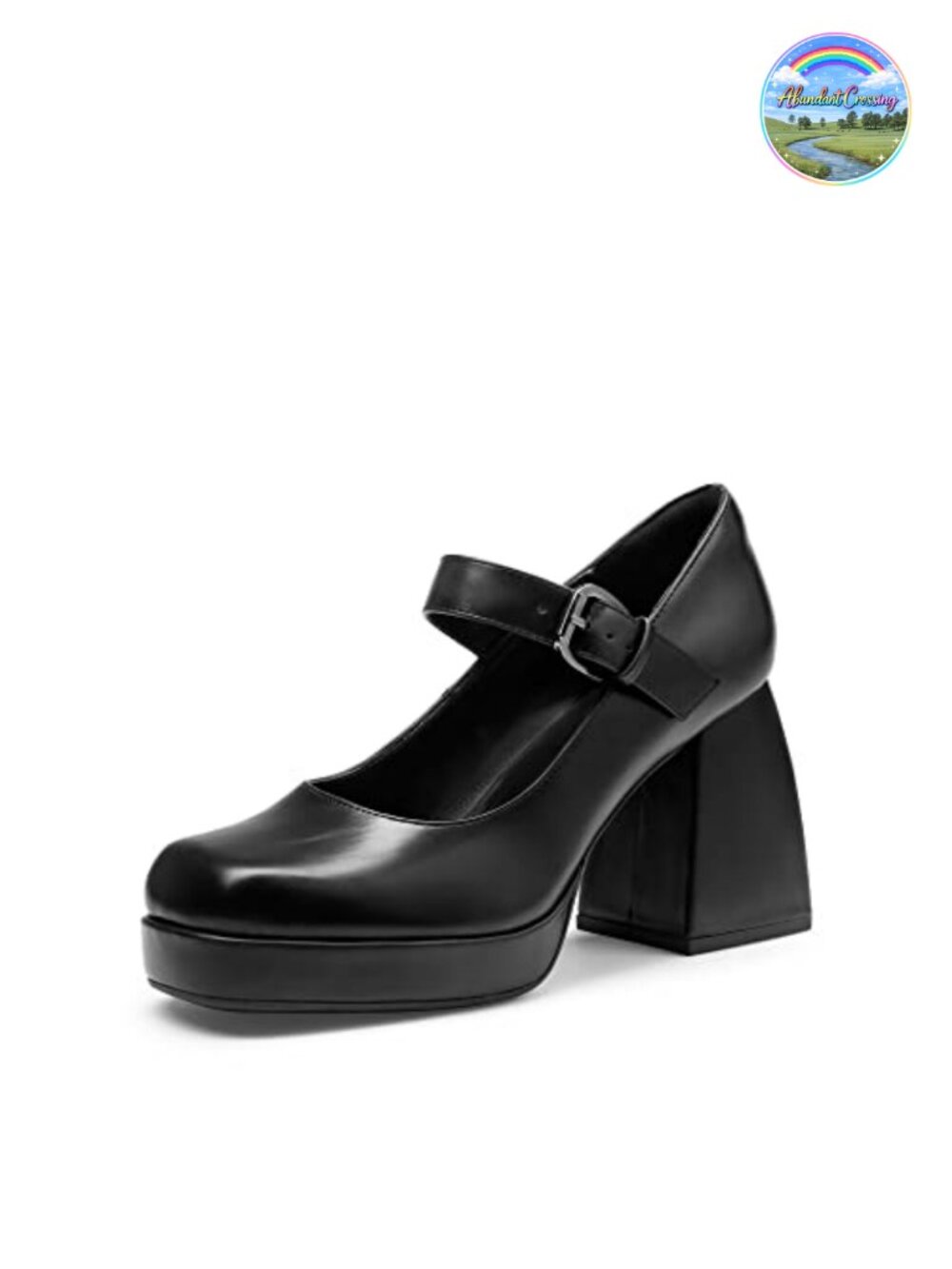 Mary Jane Platform Chunky High Heels Glossy PU Square Toe Retro Pumps